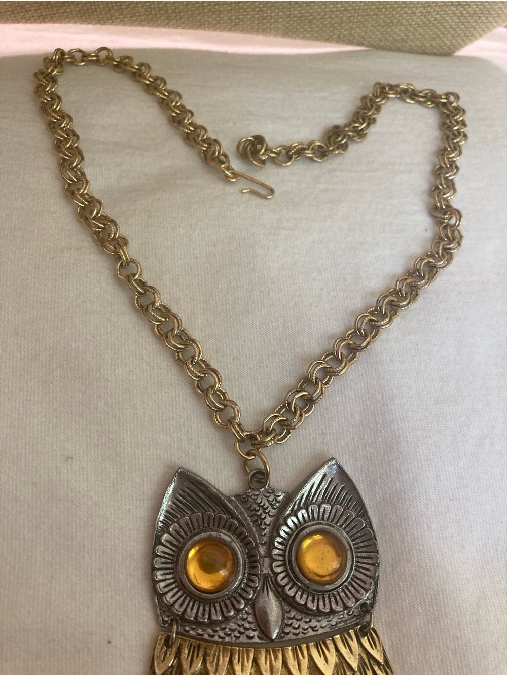 Articulated Owl Vintage Pendant Necklace Multi Tone - Picture 3 of 7